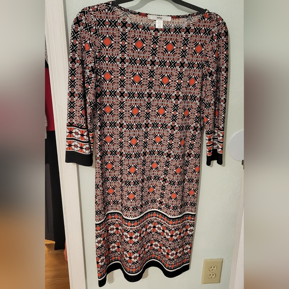 LAST CHANCE!! Wisp Geometric Patterned Black and Orange Dress